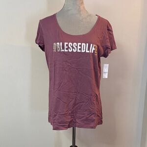 New York & Company Plum Graphic Tee #BLESSEDLIFE NWT L